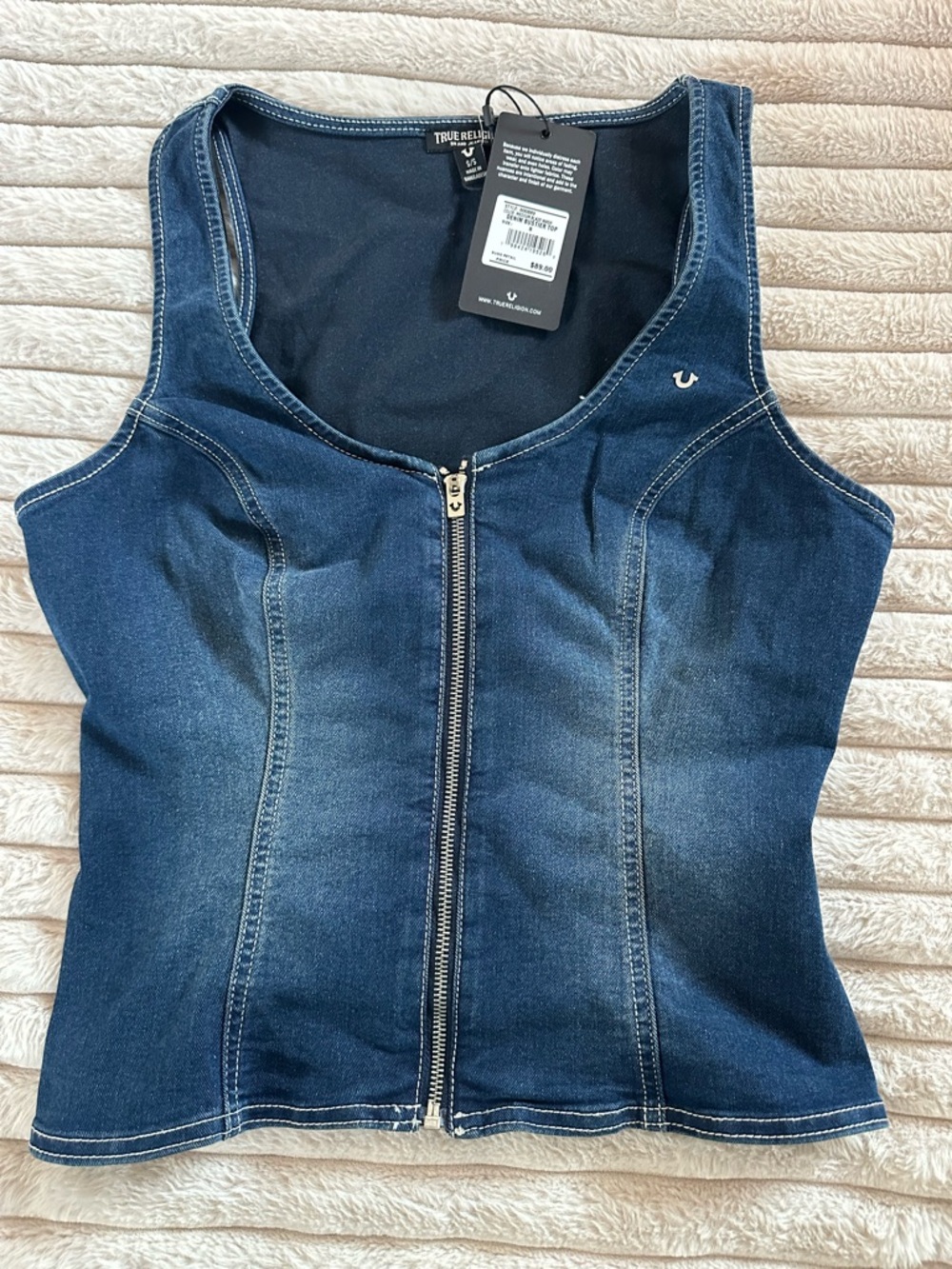 True Religion Medium Blaze Wash Denim Bustier Top - Dark Blue - Picture 1 of 3